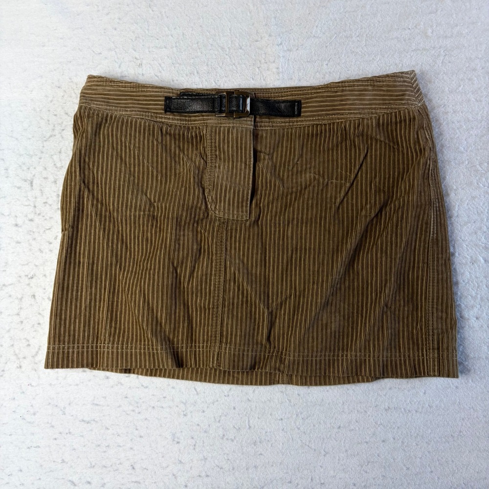 United Colors of Benetton Corduroy Mini Skirt 44 Brown Belted Low Rise Ribbed